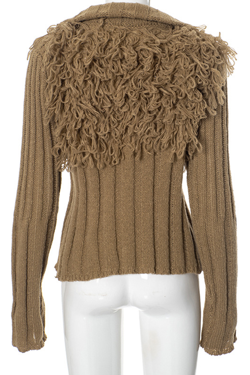 Desirée | Casual solid color turtleneck sweaters with fringe trim and zip fastening