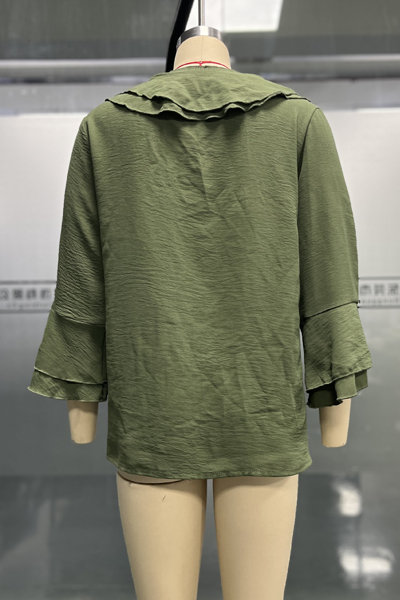 Edda | Casual solid color blouses with ruffles and V-neck for everyday wear