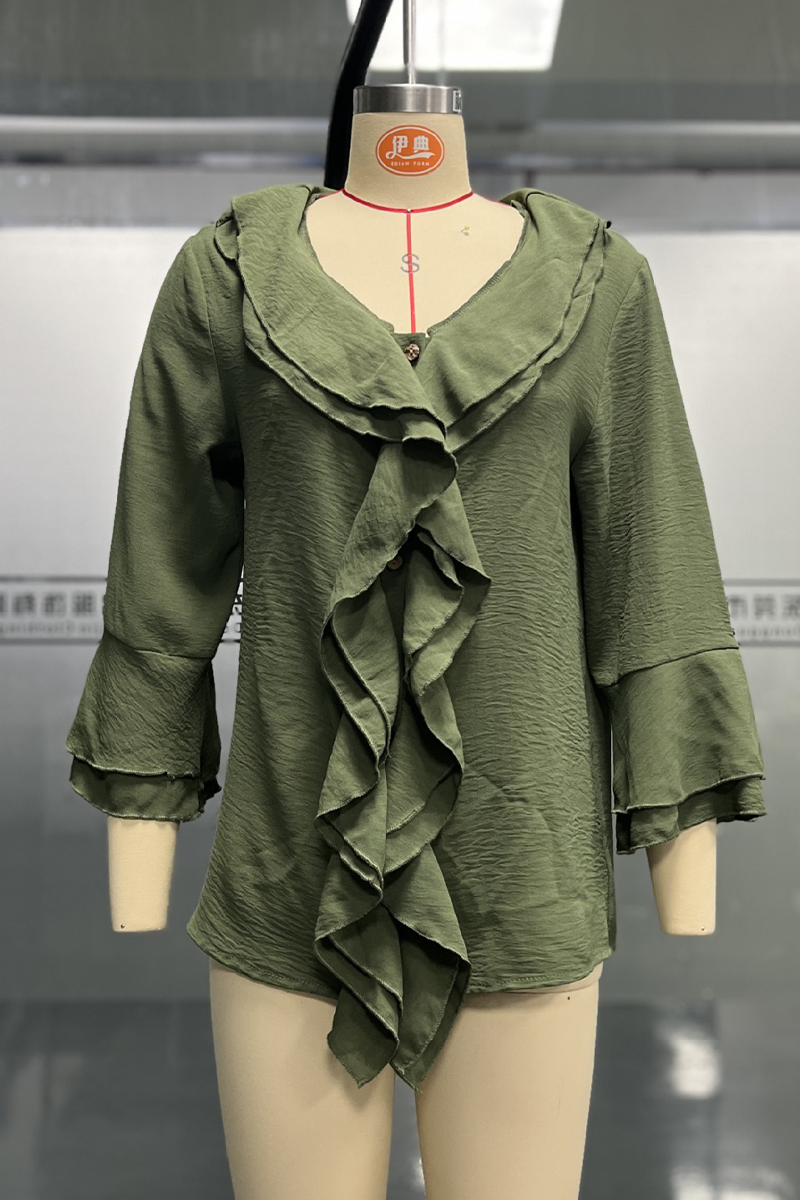 Edda | Casual solid color blouses with ruffles and V-neck for everyday wear