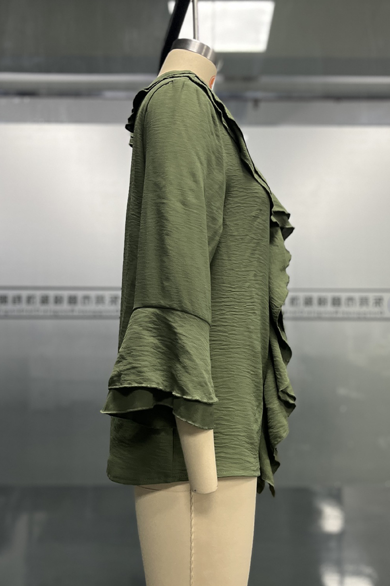 Edda | Casual solid color blouses with ruffles and V-neck for everyday wear