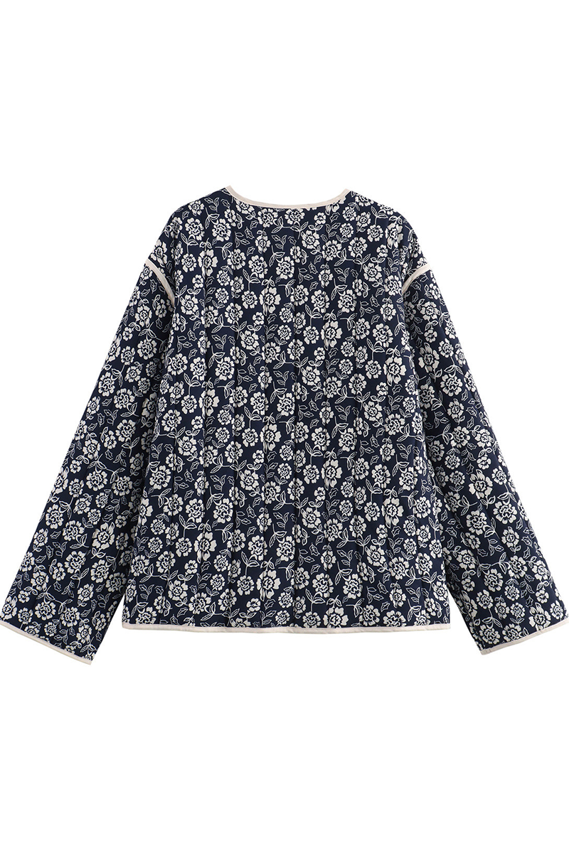 Ela | Casual street floral pocket patchwork V-neck outerwear