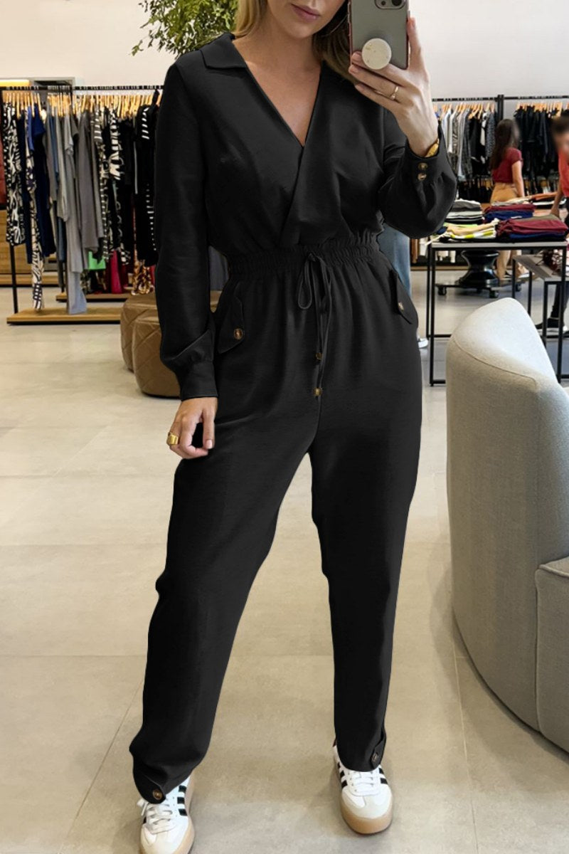 Ellie | Casual, figure-hugging V-neck patchwork jumpsuits