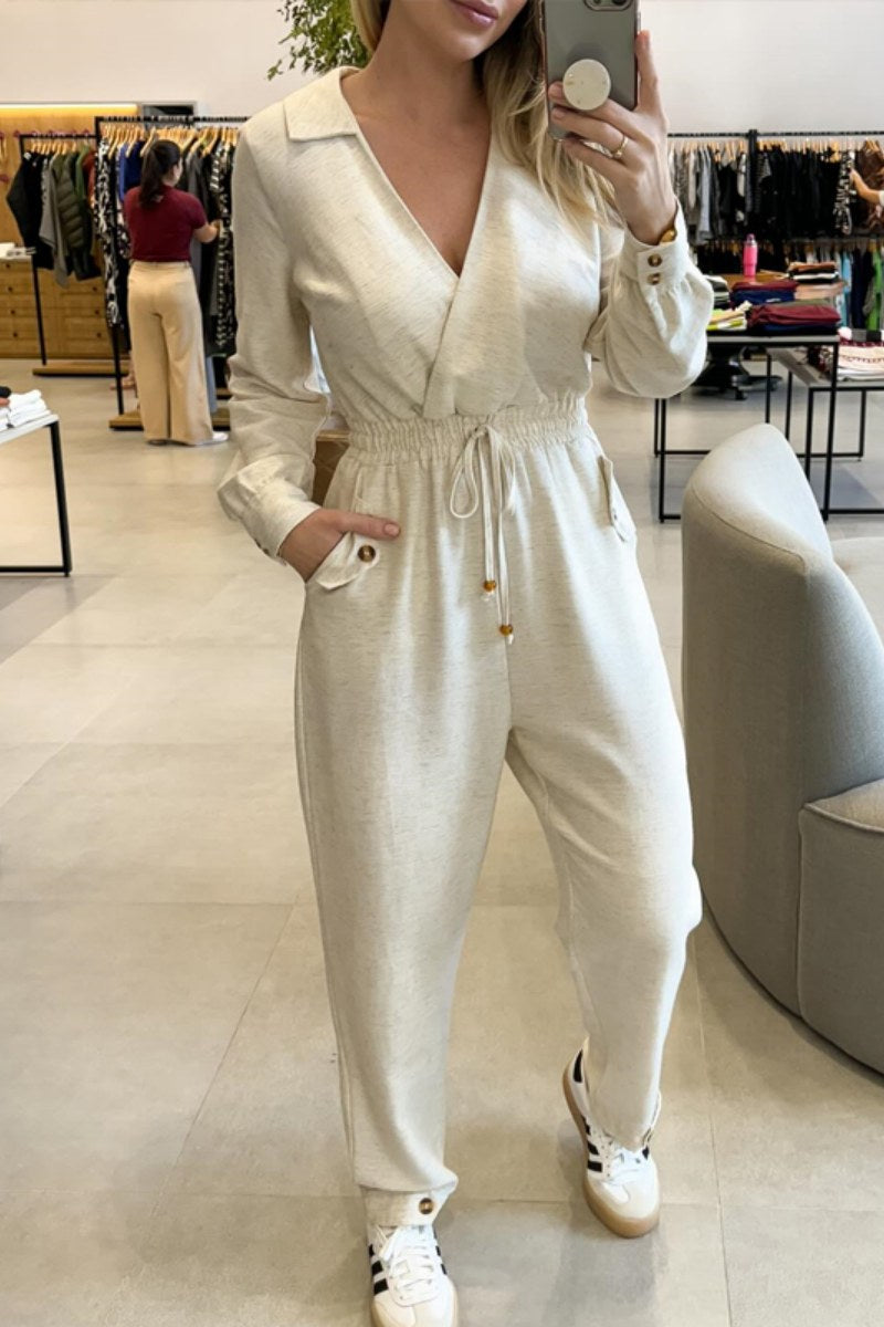 Ellie | Casual, figure-hugging V-neck patchwork jumpsuits