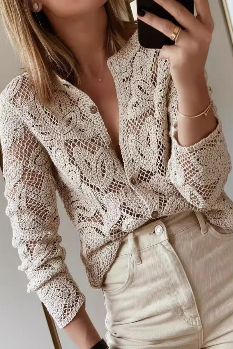 Elena | Casual everyday outerwear with a hollow out O-neck in a distressed look