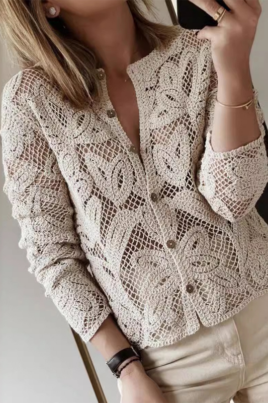 Elena | Casual everyday outerwear with a hollow out O-neck in a distressed look