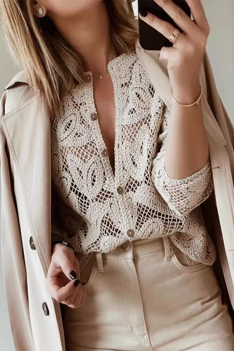 Elena | Casual everyday outerwear with a hollow out O-neck in a distressed look