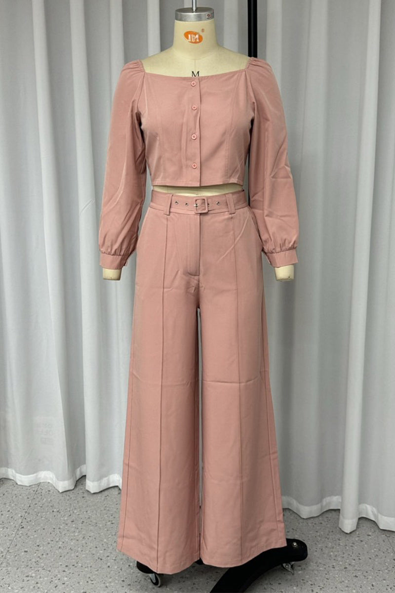 Elisa | Casual street pocket buttons, adjustable square neckline, long sleeves, two piece