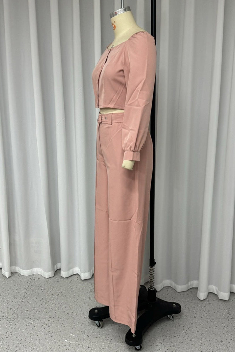Elisa | Casual street pocket buttons, adjustable square neckline, long sleeves, two piece