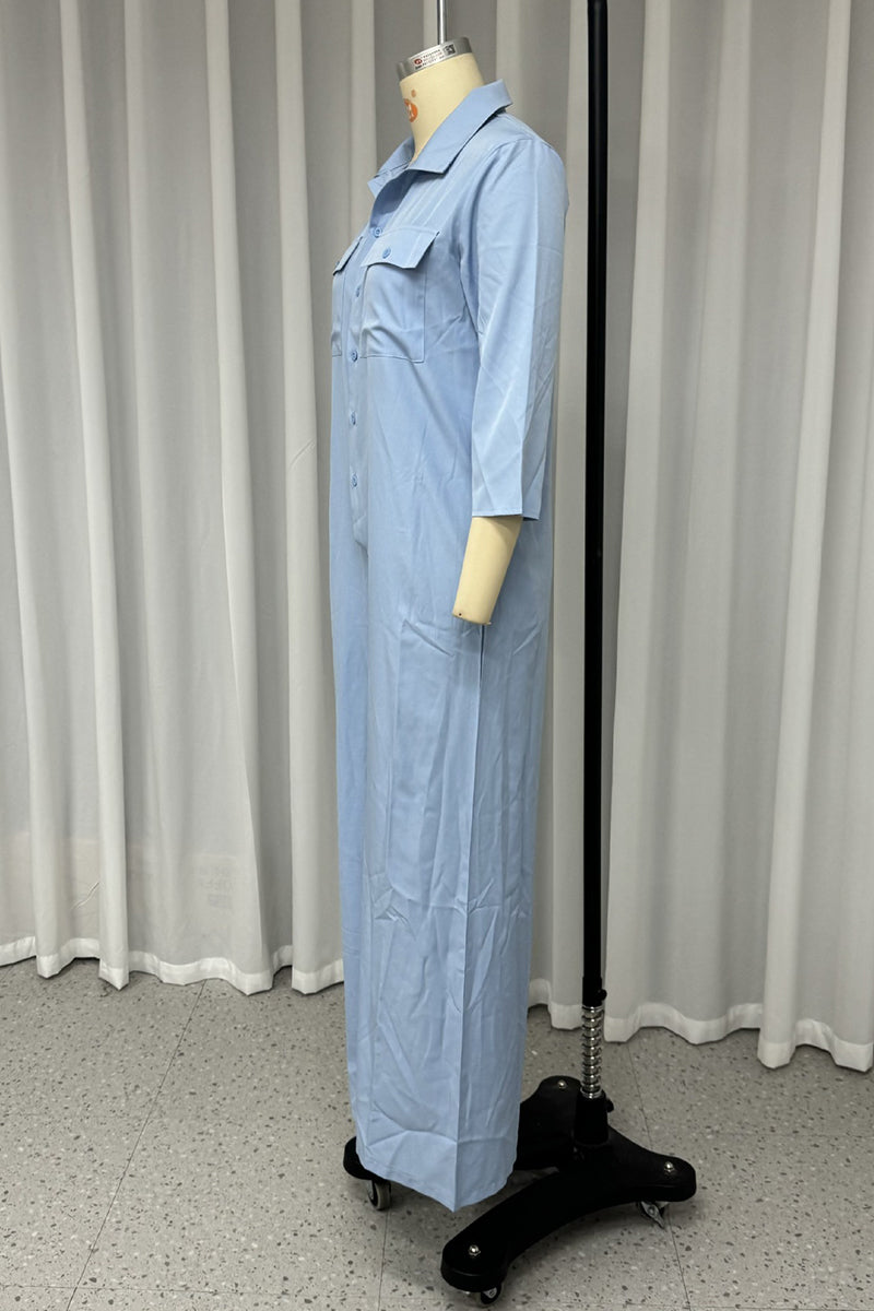 Elizabeth | Casual daily solid color loose jumpsuits with turn-down collar and pockets