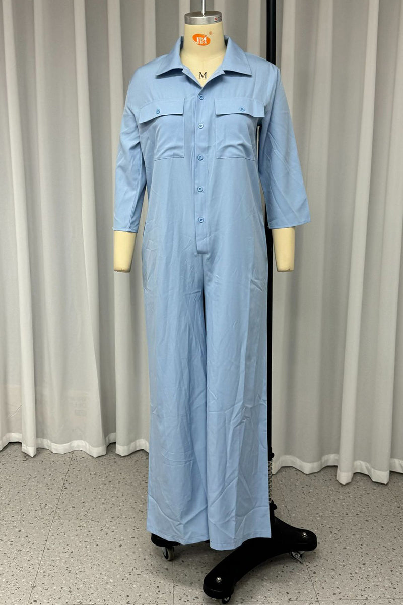 Elizabeth | Casual daily solid color loose jumpsuits with turn-down collar and pockets