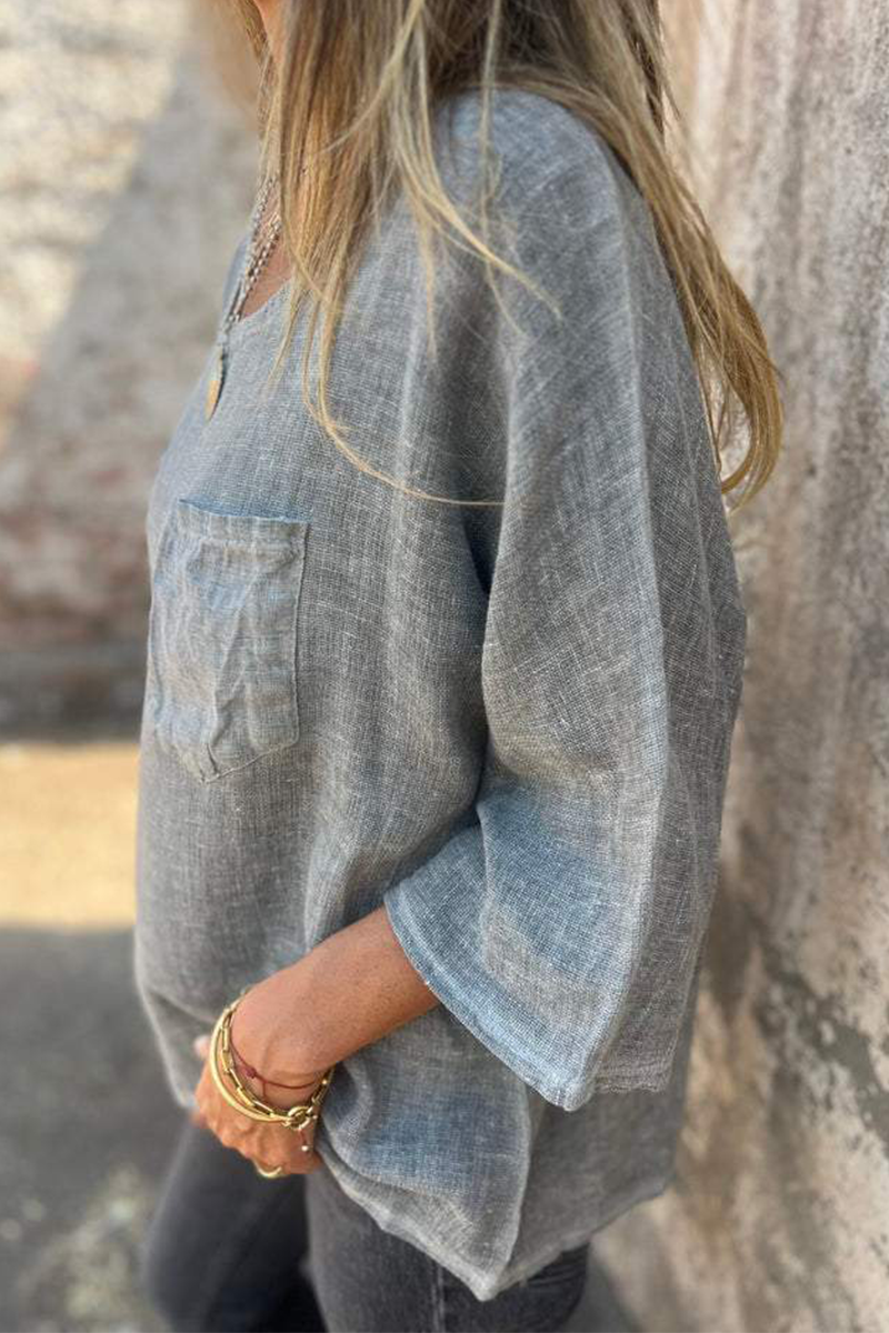 Elke | Casual plain O-neck t-shirts with pocket