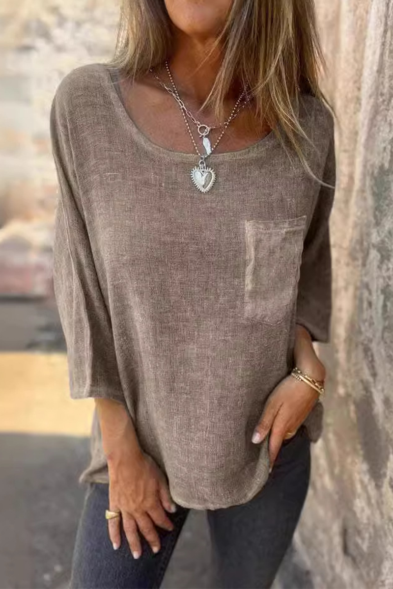 Elke | Casual plain O-neck t-shirts with pocket