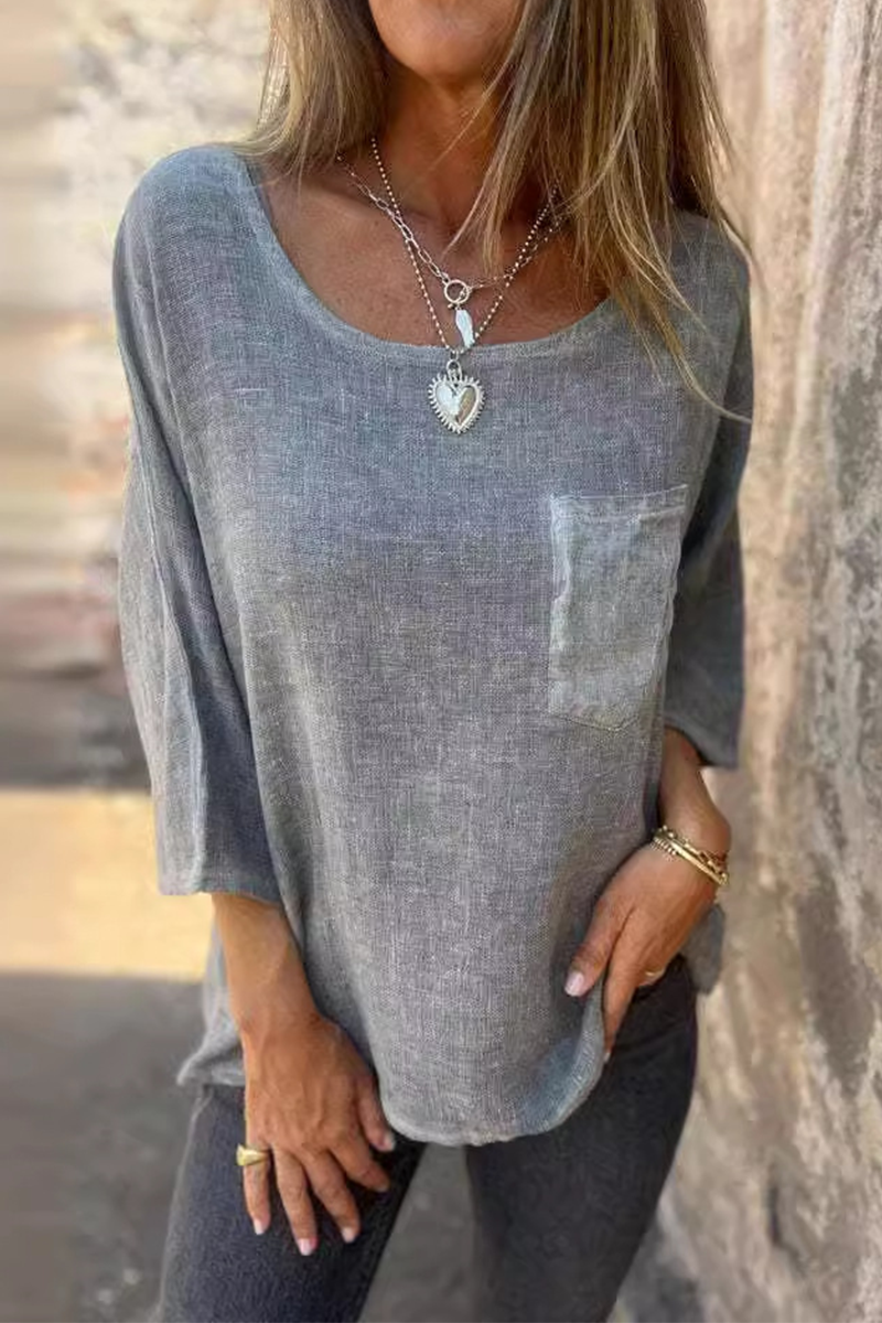 Elke | Casual plain O-neck t-shirts with pocket