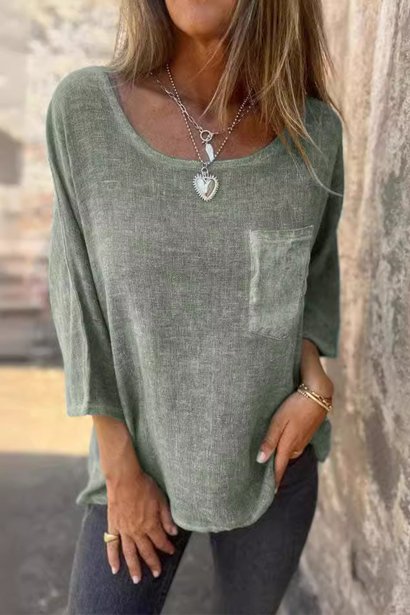 Elke | Casual plain O-neck t-shirts with pocket
