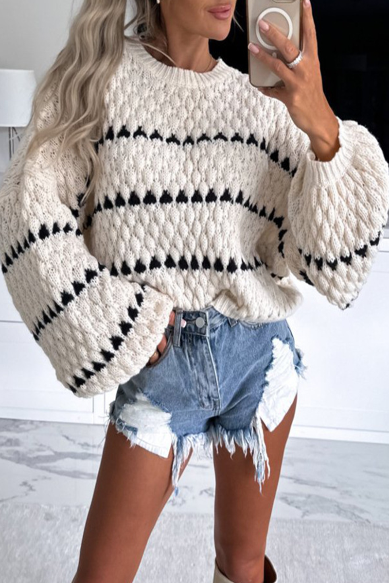 Elsa | Casual striped woven contrast O-neck sweaters