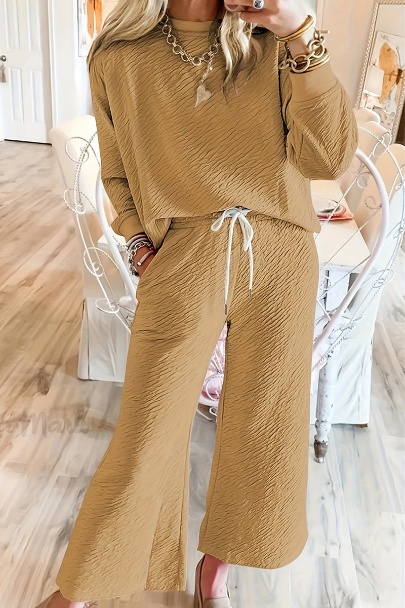 Elvira | Casual daily ruched two-piece suit with O-neck and long sleeves