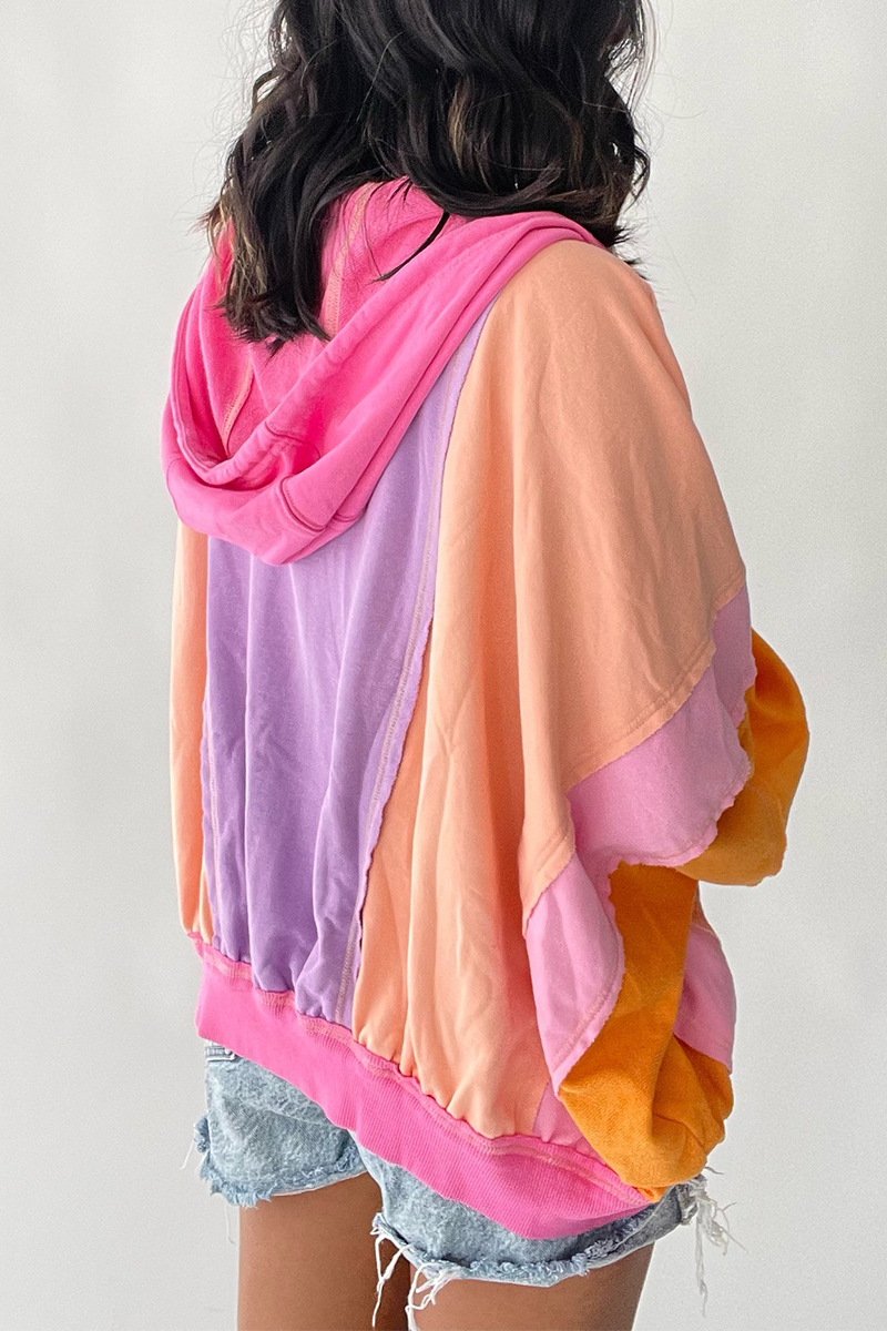 Emilia | Casual color block patchwork contrast hooded tops