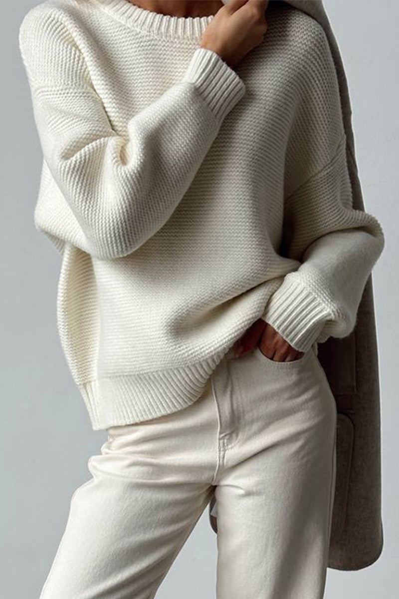 Encarna | Casual solid color O-neck sweaters for everyday wear