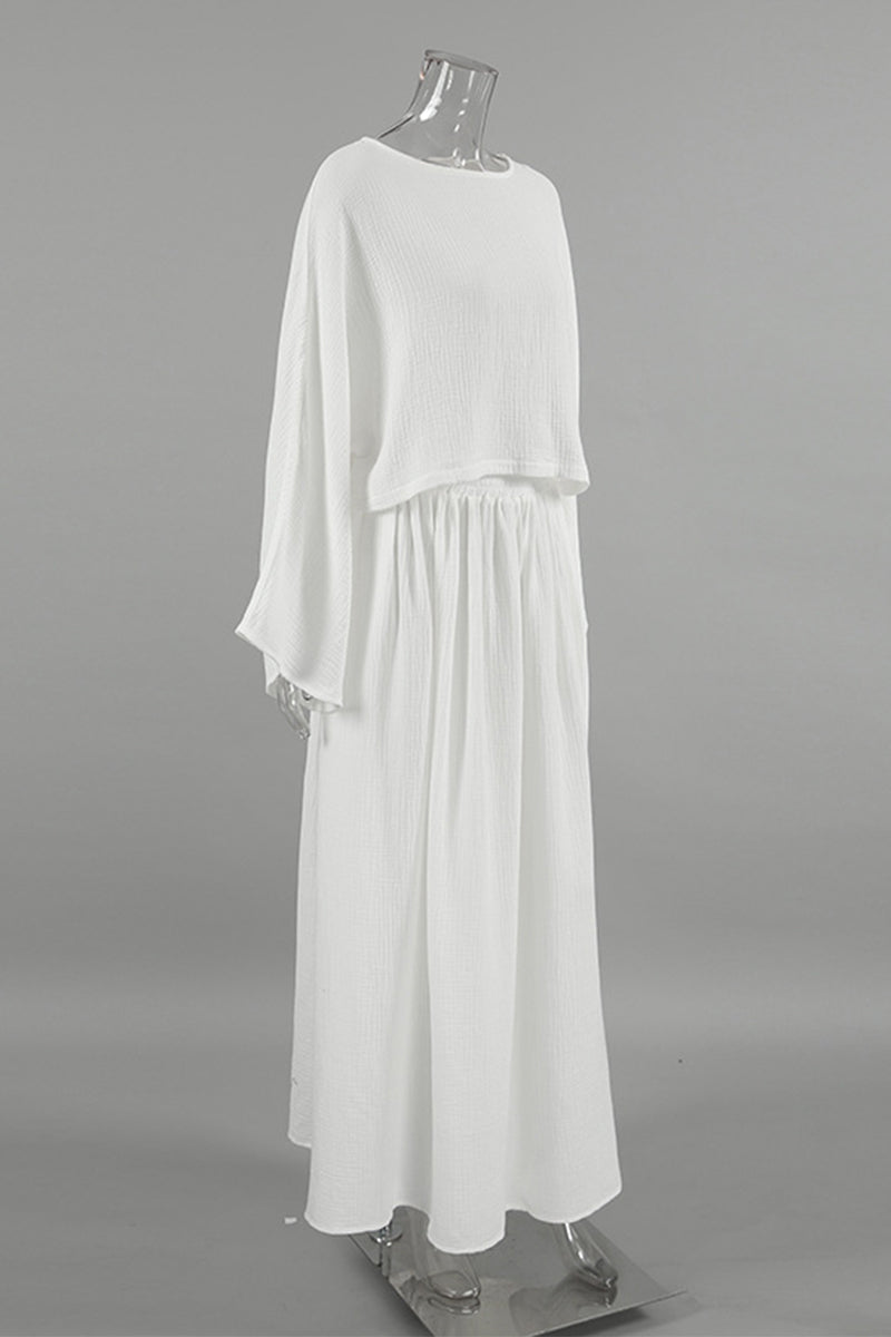 Estela | Casual two-piece suit with slit and ruffles, O-neck and long sleeves