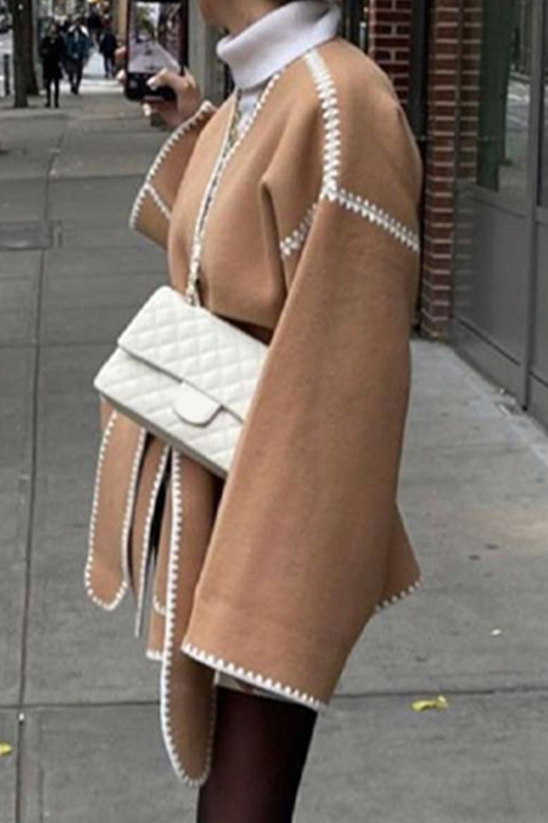 Erica | Casual street pocket patchwork contrast outerwear with chunky V-neck