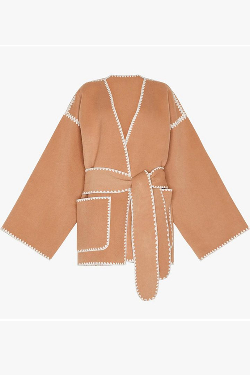 Erica | Casual street pocket patchwork contrast outerwear with chunky V-neck