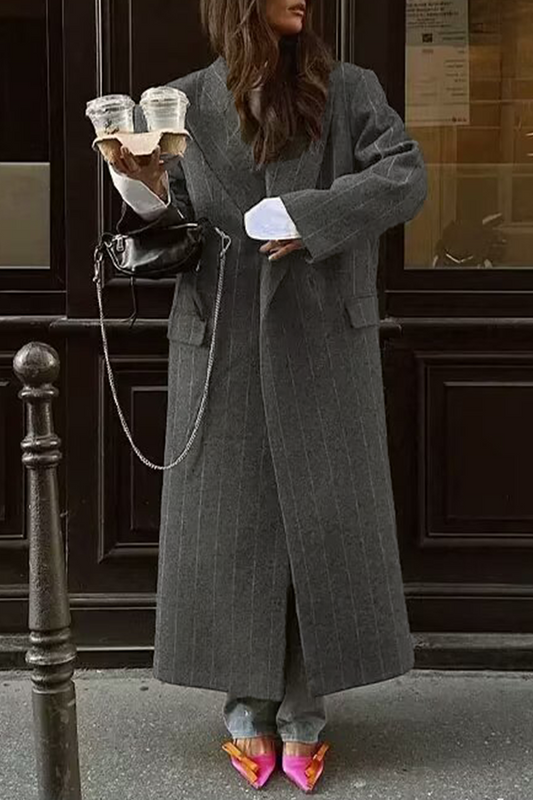 Erika | Casual outerwear with stripes and pocket patchwork and turn-down collar