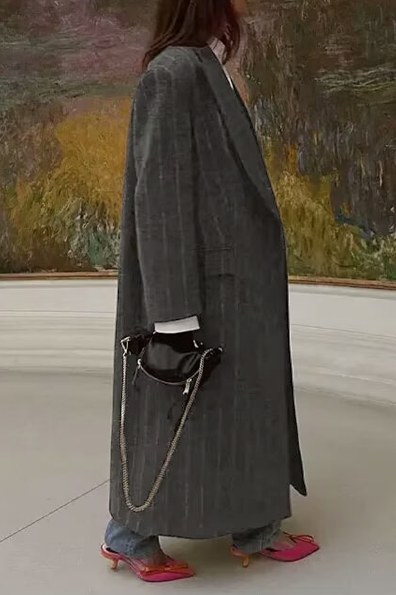 Erika | Casual outerwear with stripes and pocket patchwork and turn-down collar