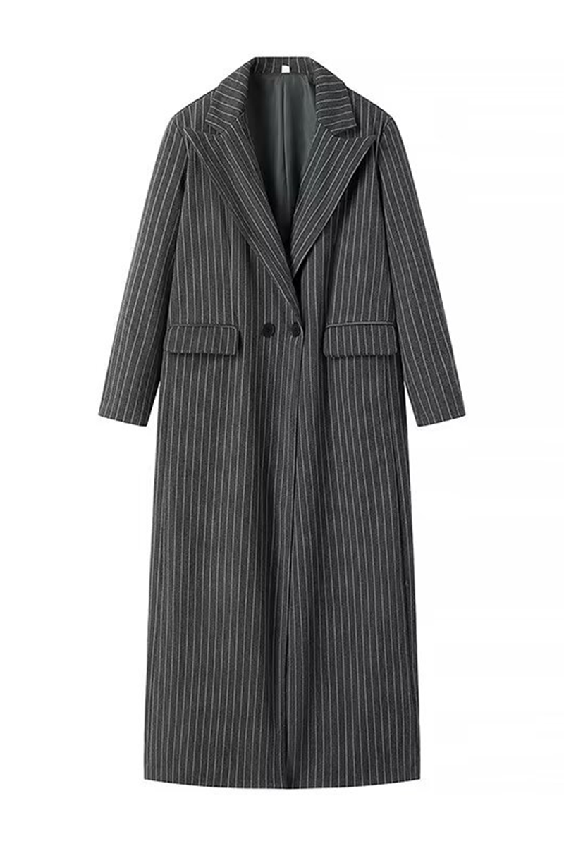 Erika | Casual outerwear with stripes and pocket patchwork and turn-down collar