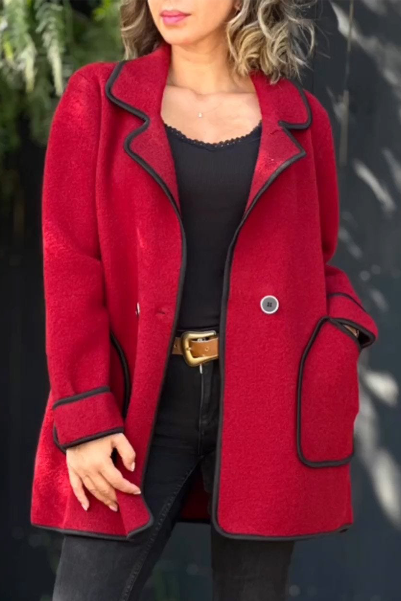 Esther | Casual outerwear with pocket patchwork contrast turn-down collar
