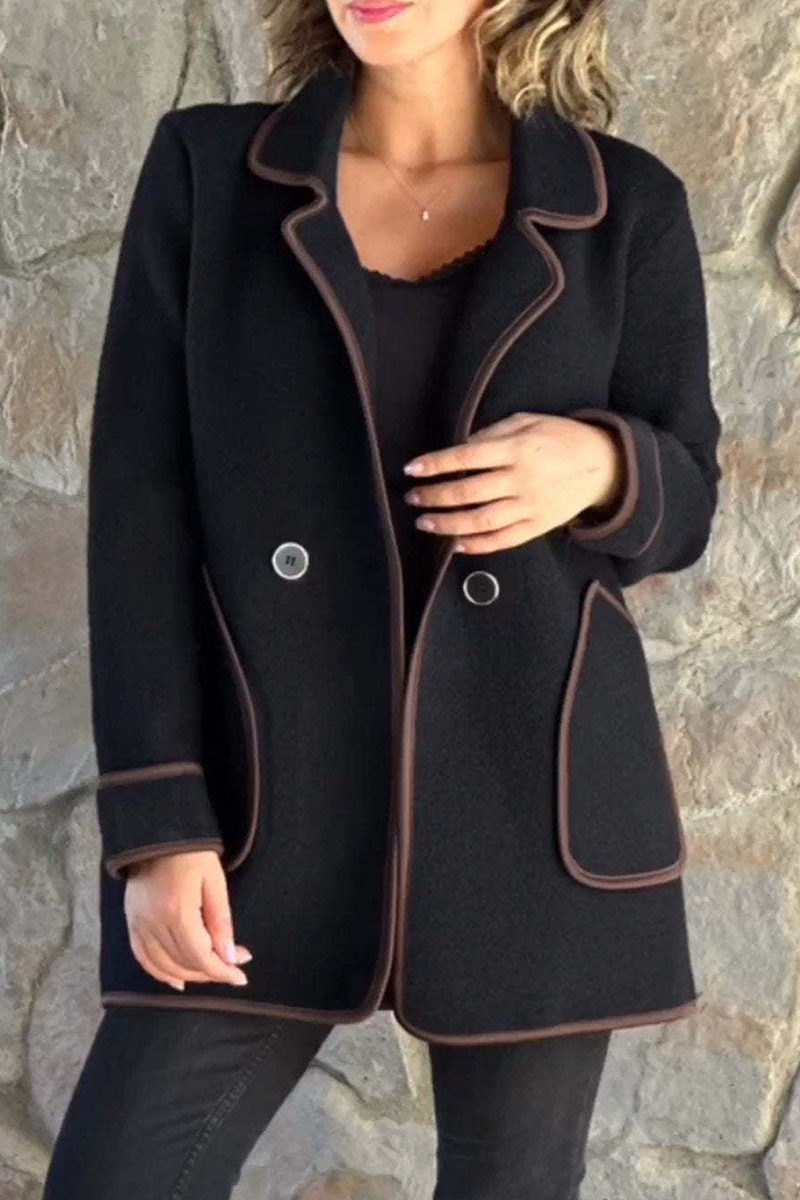 Esther | Casual outerwear with pocket patchwork contrast turn-down collar