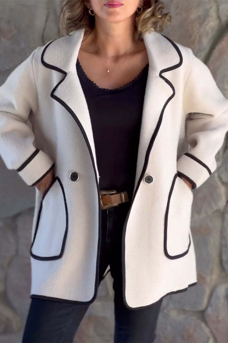 Esther | Casual outerwear with pocket patchwork contrast turn-down collar