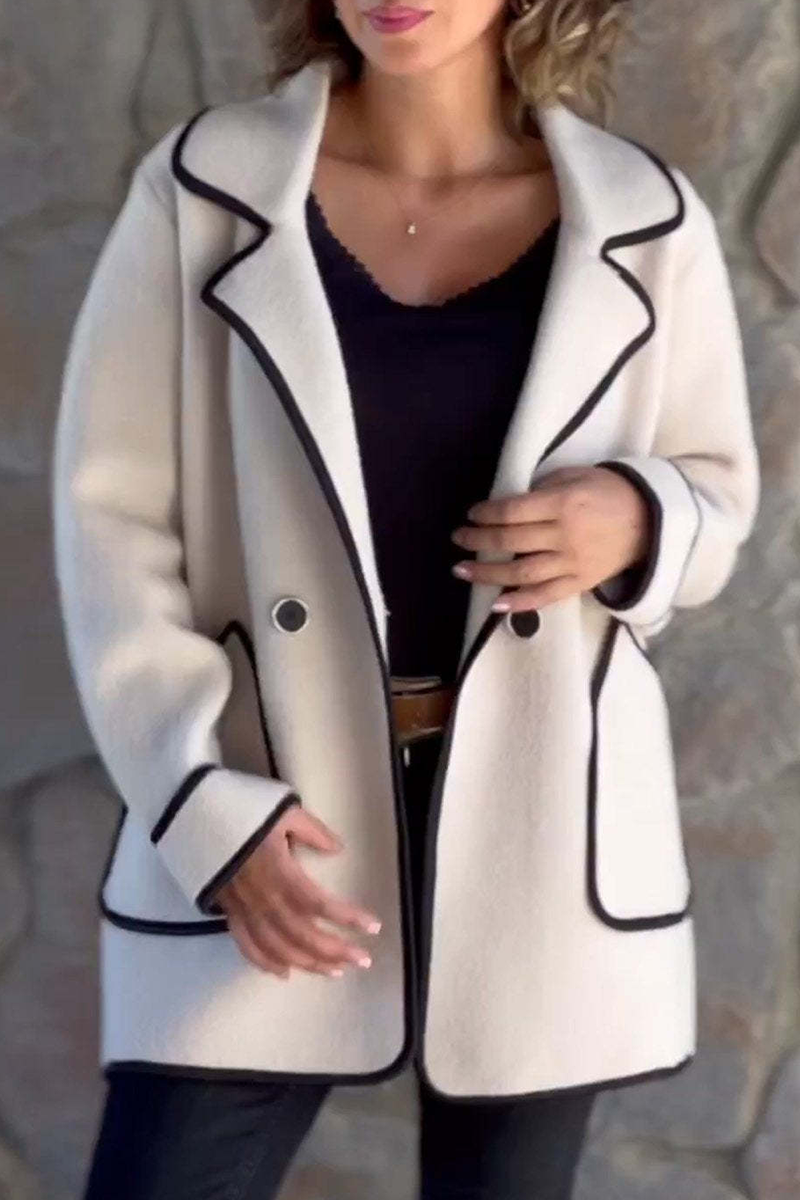 Esther | Casual outerwear with pocket patchwork contrast turn-down collar