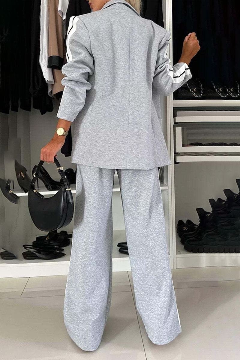 Fatima | Casual stripe buttons, patchwork contrast, reversible collar, long sleeves, two-piece
