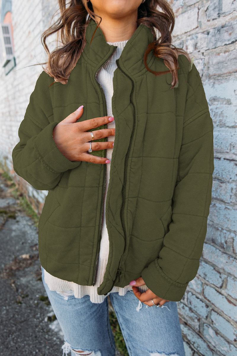 Felicia | Casual daily patchwork outerwear with zipper and stand-up collar