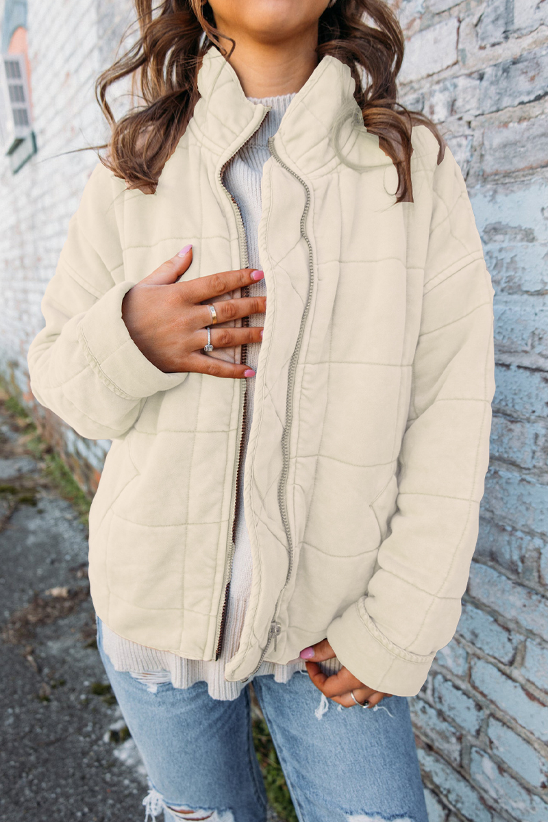 Felicia | Casual daily patchwork outerwear with zipper and stand-up collar