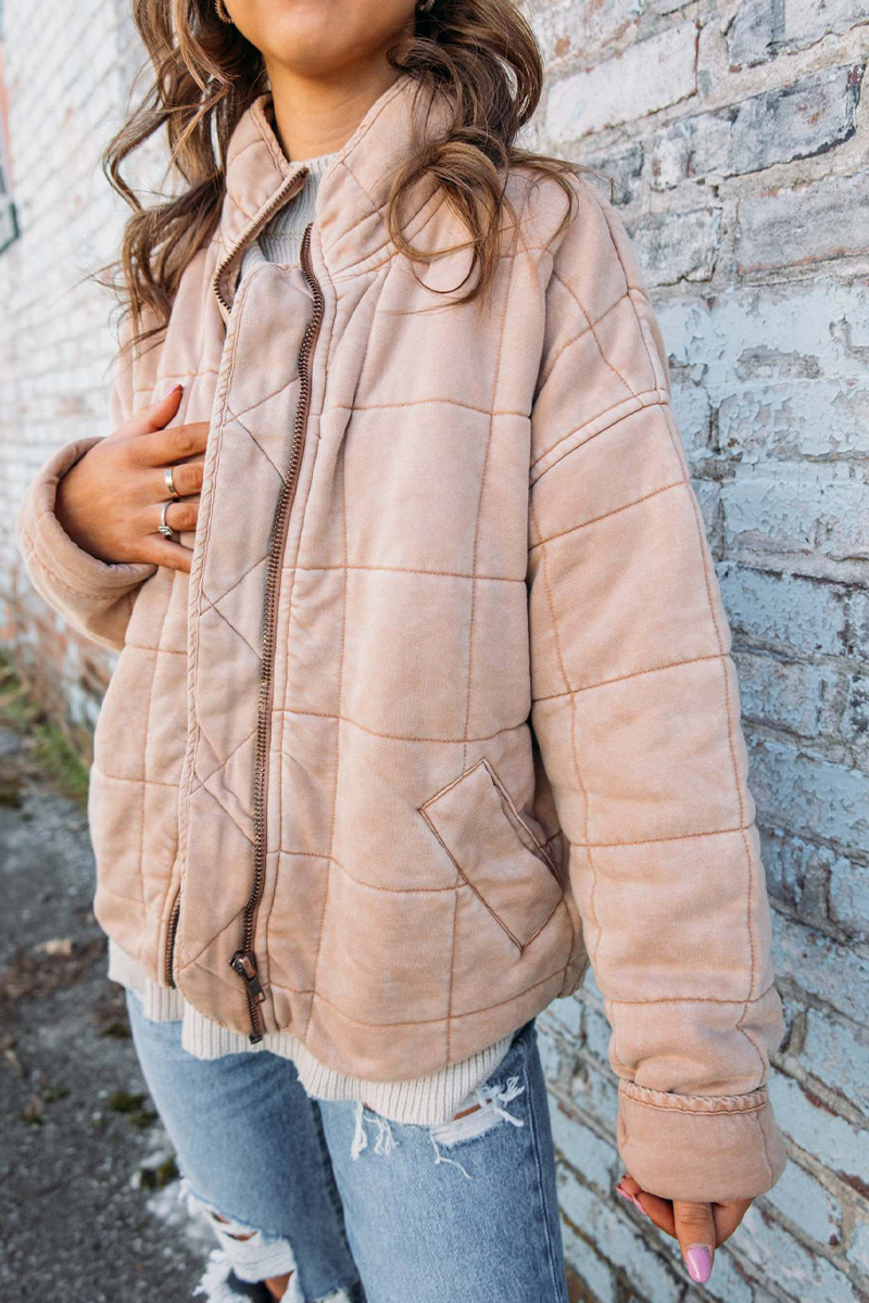 Felicia | Casual daily patchwork outerwear with zipper and stand-up collar