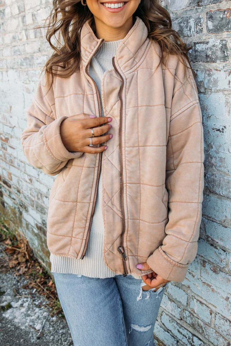 Felicia | Casual daily patchwork outerwear with zipper and stand-up collar