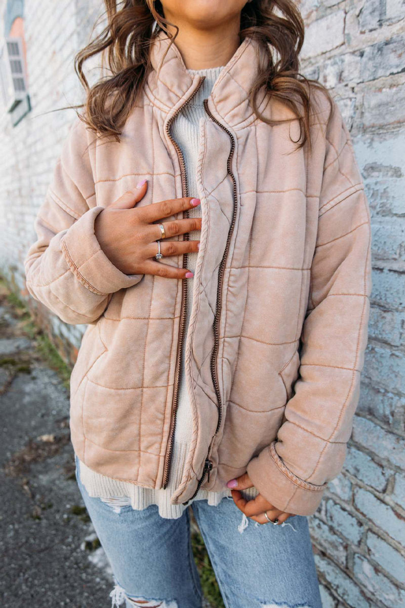 Felicia | Casual daily patchwork outerwear with zipper and stand-up collar