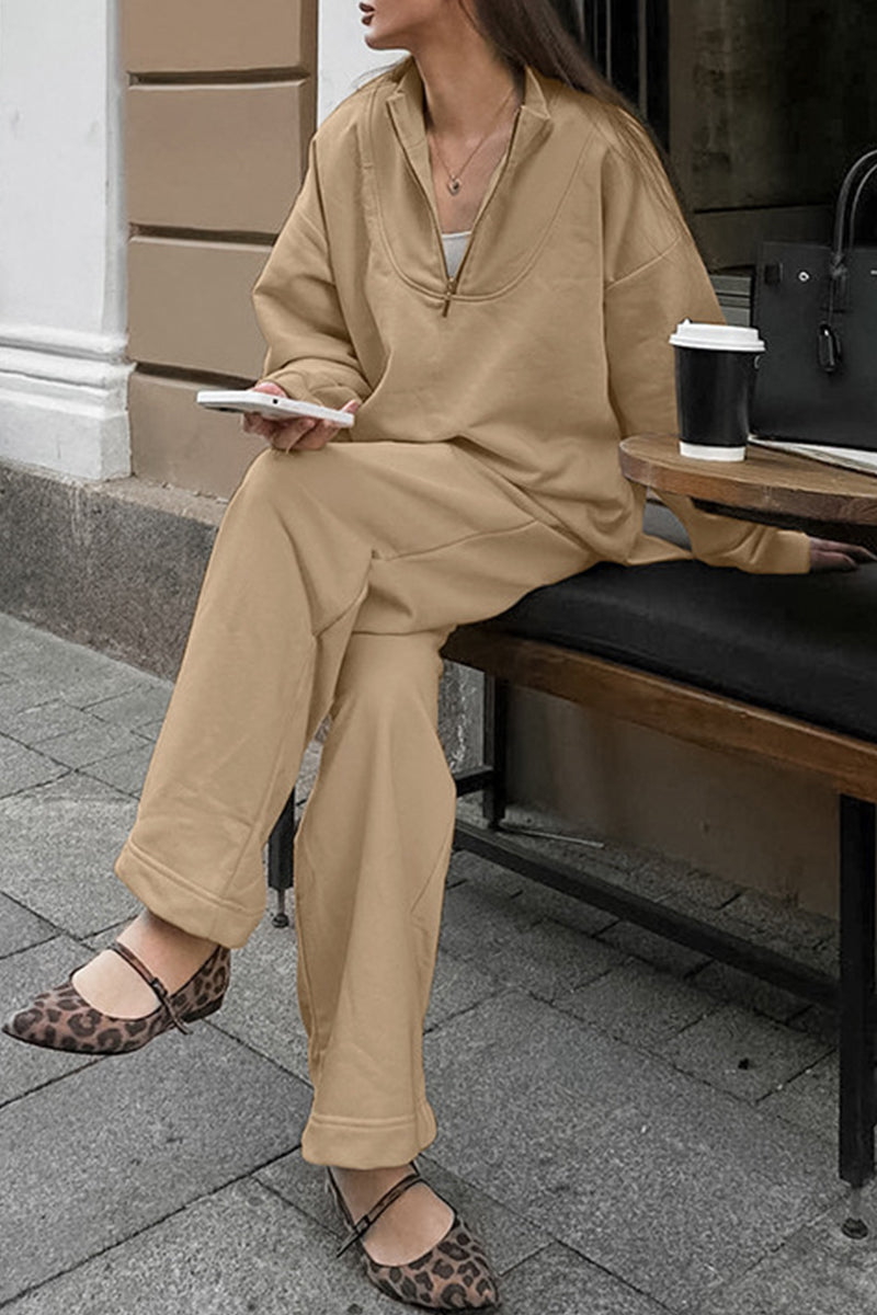 Florencia | Street Daily zip turn-down collar long sleeve two-piece suit