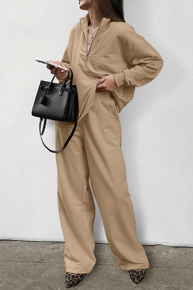 Florencia | Street Daily zip turn-down collar long sleeve two-piece suit