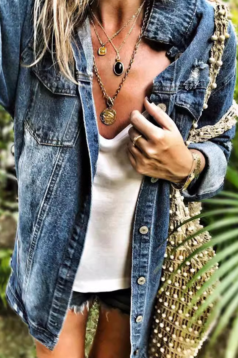 Francisca | Casual street outerwear with a ripped turn-down collar and a distressed effect