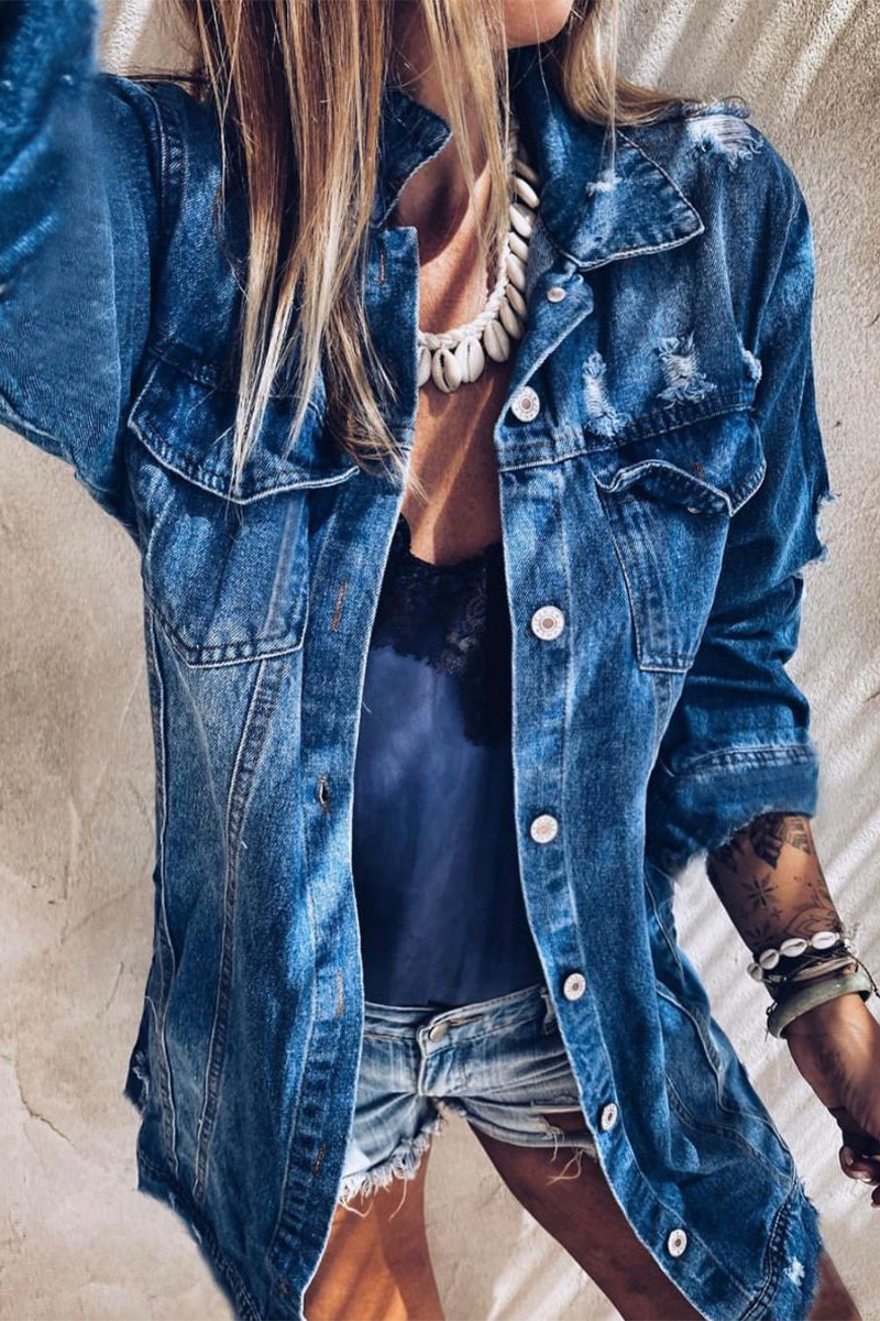 Francisca | Casual street outerwear with a ripped turn-down collar and a distressed effect