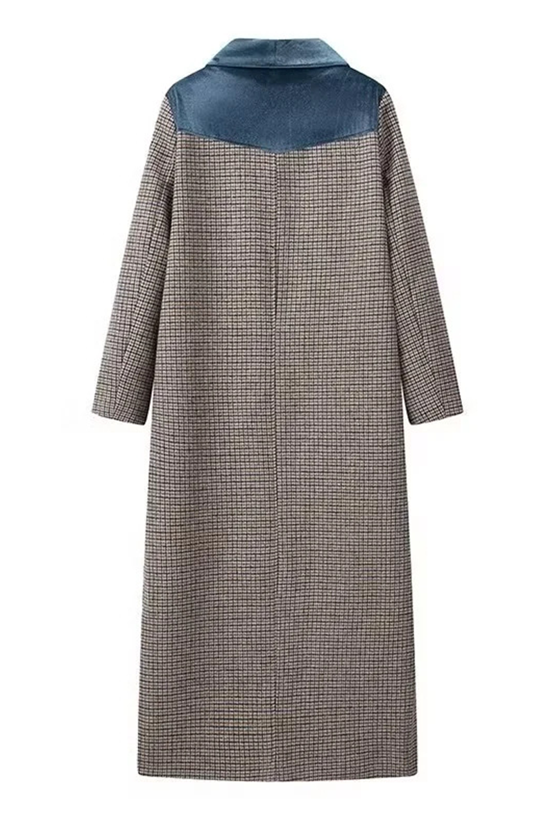Frieda | Casual outerwear with street plaid patchwork contrast turn-down collar