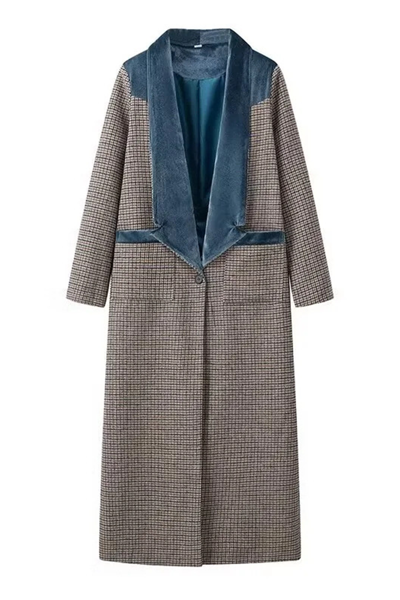 Frieda | Casual outerwear with street plaid patchwork contrast turn-down collar