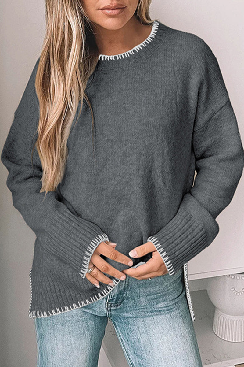 Gemma | Casual daily patchwork sweaters with O-neck and contrast