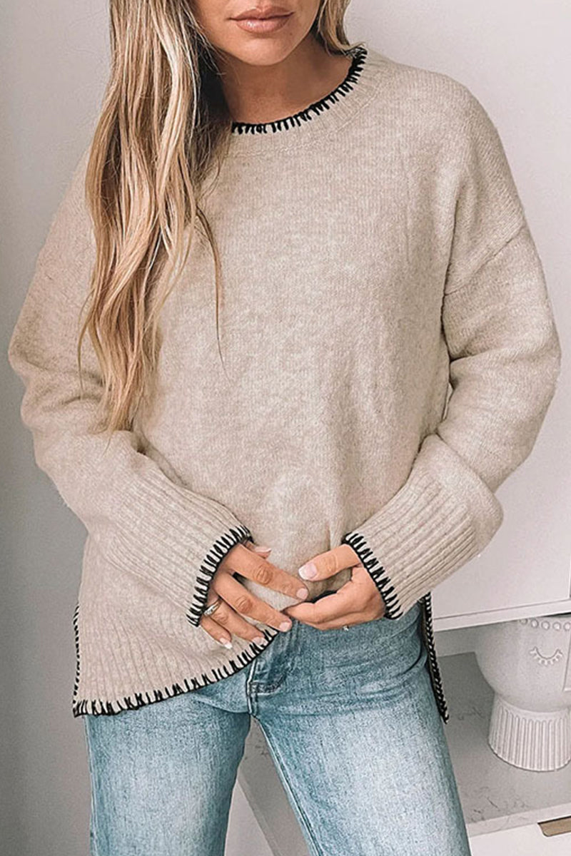 Gemma | Casual daily patchwork sweaters with O-neck and contrast