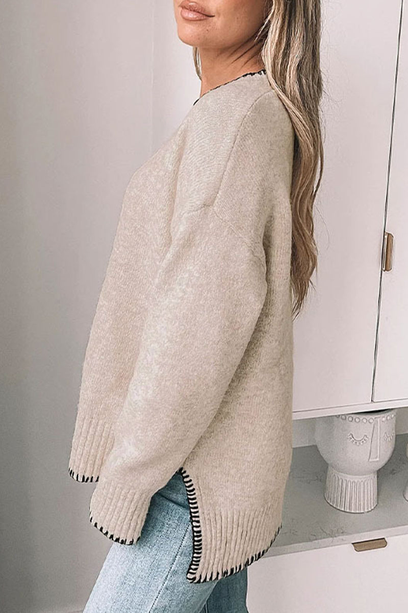 Gemma | Casual daily patchwork sweaters with O-neck and contrast
