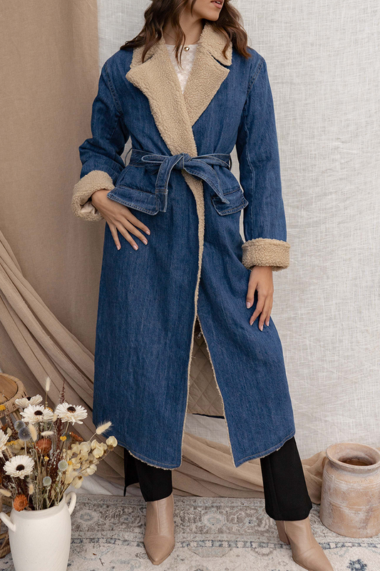 Gudrun | Casual street pocket outerwear with lace up and patchwork turn down collar