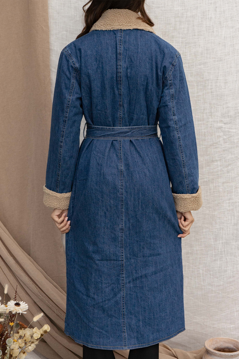 Gudrun | Casual street pocket outerwear with lace up and patchwork turn down collar