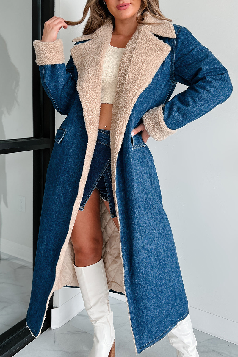 Gudrun | Casual street pocket outerwear with lace up and patchwork turn down collar